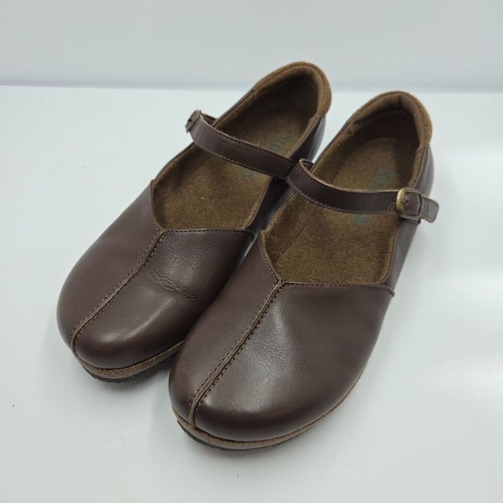Stegmann Eva Brown Leather Mary Jane Clogs Shoes Womens 11 Fits 10 Cork Portugal